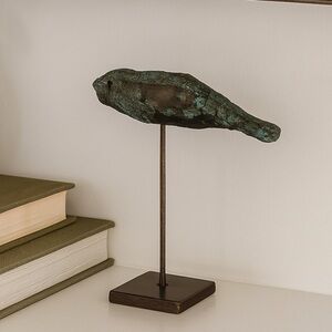 Nancy Enyart Glazed Clay Bird Art Sculpture on Metal Steel Base